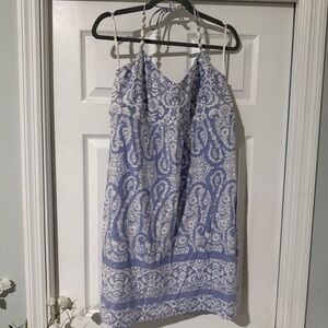 Tommy Bahama Blue and White Leaf Paisley Sleeveless Dress